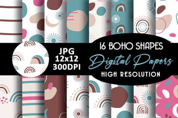 Boho Shapes Digital Papers Patterns