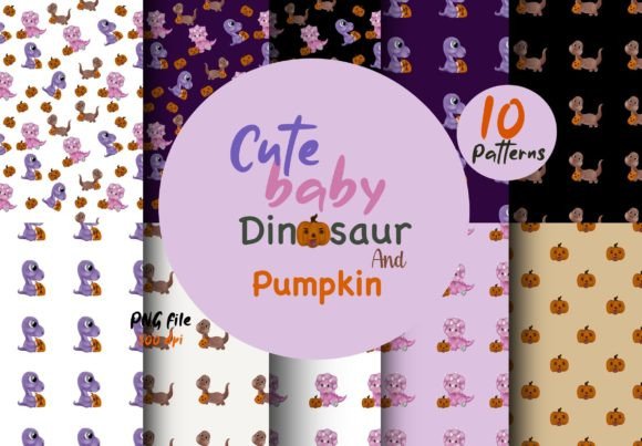 Dinosaur and Pumpkin Seamless Patterns