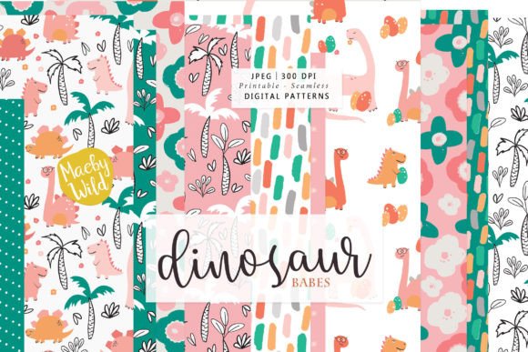 Dinosaur Babes Seamless Patterns