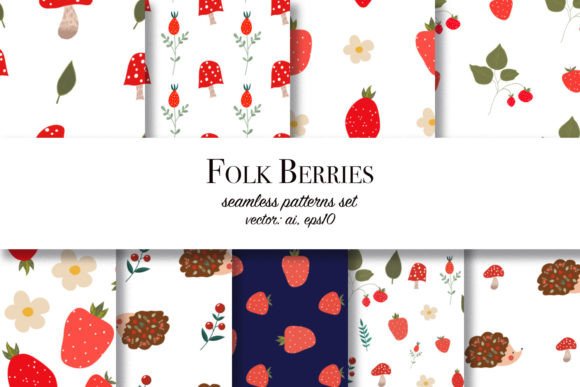 Folk Berries Set of Seamless Patterns: A Versatile Design Resource for Creative Professionals and Entrepreneurs