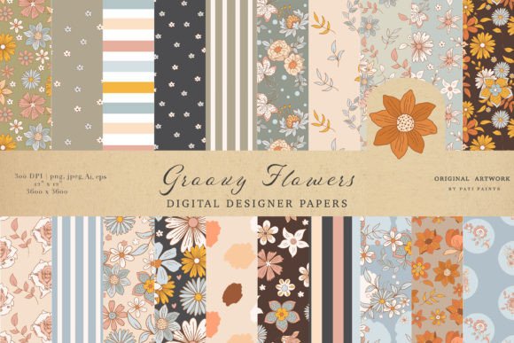 Groovy Flowers Vector Seamless Patterns: Handcrafted Retro Design for Modern Creativity