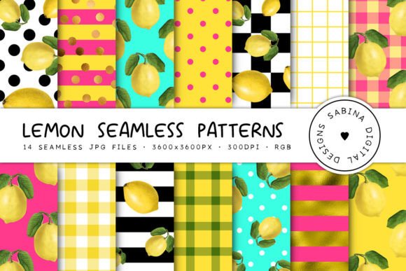 Lemon Seamless Patterns & Citrus Papers