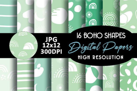 Mint Boho Shapes Digital Papers Patterns
