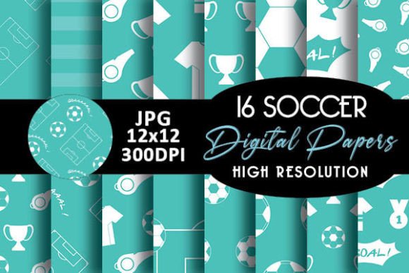 Mint Soccer Digital Papers Patterns
