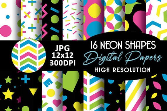Neon Geometric Digital Papers Patterns