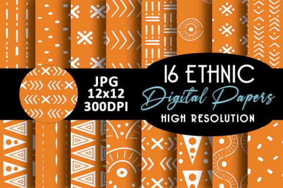 Orange Ethnic Digital Papers Patterns: 16 Premium Geometric Backgrounds for Creative Freedom