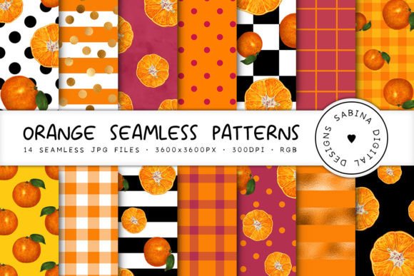 Orange Seamless Patterns & Citrus Papers