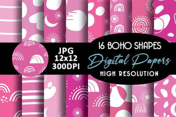 Pink Boho Shapes Digital Papers Patterns: Versatile, Stylish Backdrops for Every Creative Vision