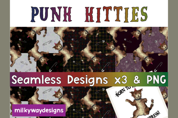 Punk Cat Seamless Patterns Clip Art