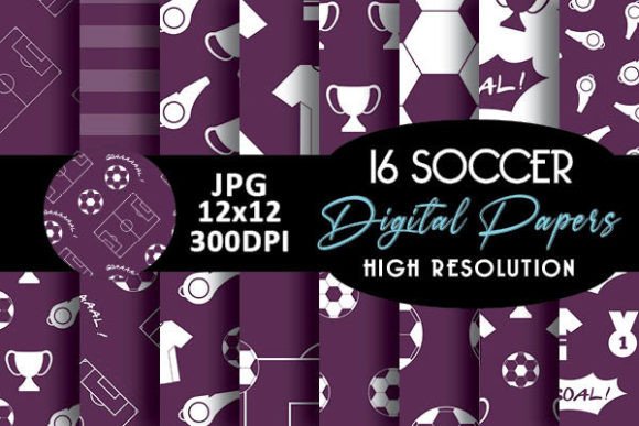 Purple Soccer Digital Papers Patterns: 16 Versatile Backgrounds for Creative Projects