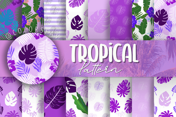 Purple Tropical Seamless Patterns Bundle