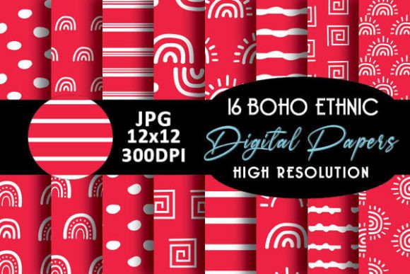 Red Rainbows Boho Geometric Patterns: A Practical Look at Versatile Digital Paper Design