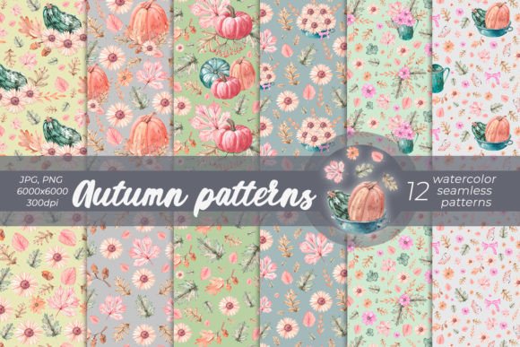 Watercolor Autumn Patterns PNG & JPG