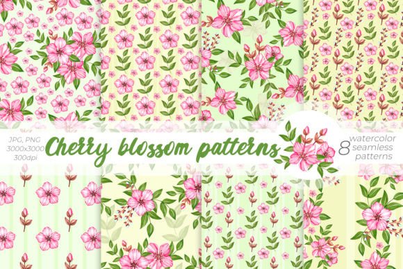 Watercolor Cherry Blossom Patterns